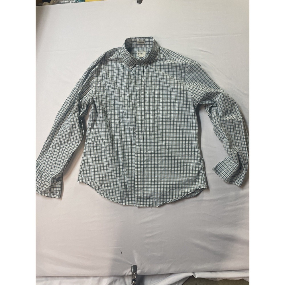J. CREW Button Down Slim-Fit Untucked Shirt Mens Size L Light Blue Plaid